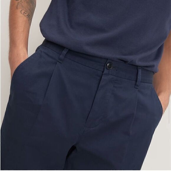 NWT Everlane The Organic Cotton Pleated Chino Deep Navy 33x32 - Picture 2 of 4